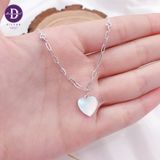  Silver Necklace Mother Of Pearl Heart - Dây Chuyền Bạc 925 Cao Cấp Trái Tim Xà Cừ Trắng Kiểu Dây Xích Đính 2 Viên Đá CZ Ddreamer 1184DCH 