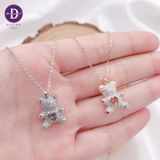  Silver Necklace Love Pin k Heart Sparkling Bear - Dây Chuyền Bạc 925 Cao Cấp Gấu Trái Tim Hồng Đính Đá Ddreamer 118́̃9DCH 