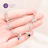  Premium Colorful Heart Stone Oval Chain Silver Bracelet - Lắc Tay Bạc 925 Premium Xích Oval Charm Đá Trái Tim Đủ Màu P1298VTH 