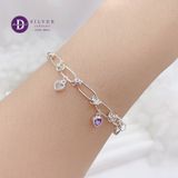  Premium Colorful Heart Stone Oval Chain Silver Bracelet - Lắc Tay Bạc 925 Premium Xích Oval Charm Đá Trái Tim Đủ Màu P1298VTH 