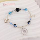  Vòng Tay Đá Thạch Anh Tóc Đen & Aquamarine  - Vòng Tay Đá Phong Thủy Mix Charm Bạc 925 Ddreamer 