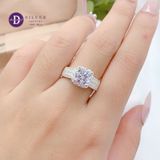  Cz Stone Silver Ring - Nhẫn Bạc 925 Cao Cấp -  Nhẫn Premium Đá Chủ 8li - Ổ Halo Vuông - Bản 3 Line Đá - P2678NH - Ddreamer 