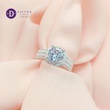  Cz Stone Silver Ring - Nhẫn Bạc 925 Cao Cấp -  Nhẫn Premium Đá Chủ 8li - Ổ Halo Vuông - Bản 3 Line Đá - P2678NH - Ddreamer 