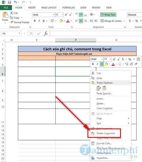 cach xoa ghi chu comment trong excel 3