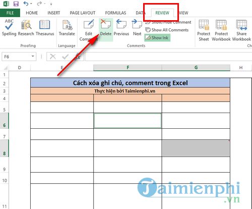 cach xoa ghi chu comment trong excel 7