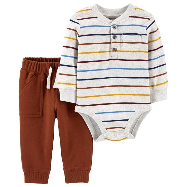  Set 2 món bodysuit và quần dài sọc bé trai 