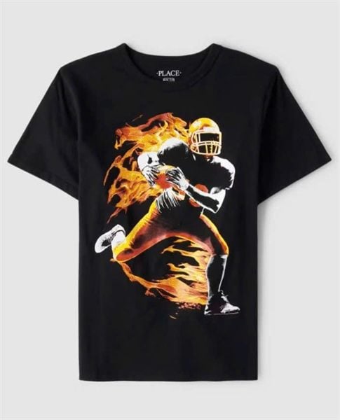  Áo thun PL4CE đen bóng bầu dục bé trai 