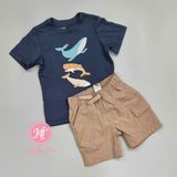  Bộ ngắn P3kkle xanh đen cá voi quần nâu bé trai 