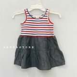  Đầm thun G4P 2 dây caro xanh jean bé gái 