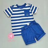  Bộ ngắn P3kkle xanh dương sọc golf bé trai 
