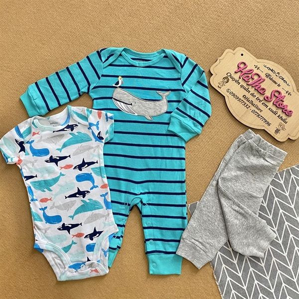  Set 3 CARTER xanh cá mập bé trai 