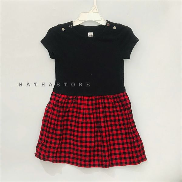  Đầm thun caro đỏ bé gái 