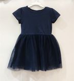  Đầm thun chân voan Carter xanh đen bé gái 