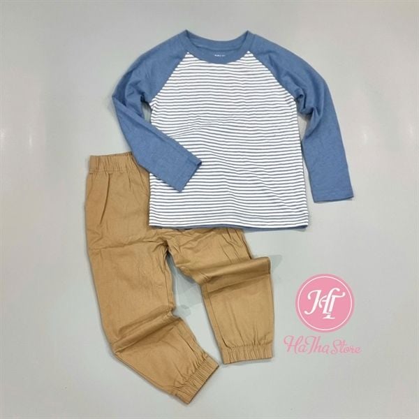  Bộ dài P3kkle sọc tay xanh bé trai 
