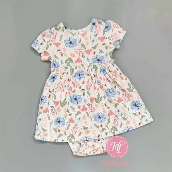  Body váy C4RTER trắng hoa xanh hồng bé gái 