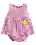  Body váy C4RTER tím sọc túi hoa bé gái 