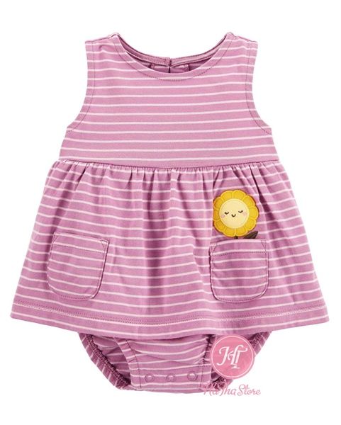 Body váy C4RTER tím sọc túi hoa bé gái 