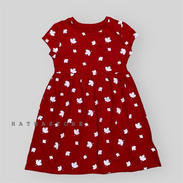  Đầm thun 0ldN4vy đỏ canada bé gái 