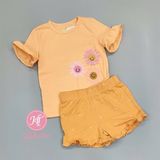  Bộ ngắn P3kkle cam hoa bé gái 