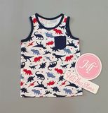  Áo thun ba lỗ Place trắng khủng long túi bé trai 