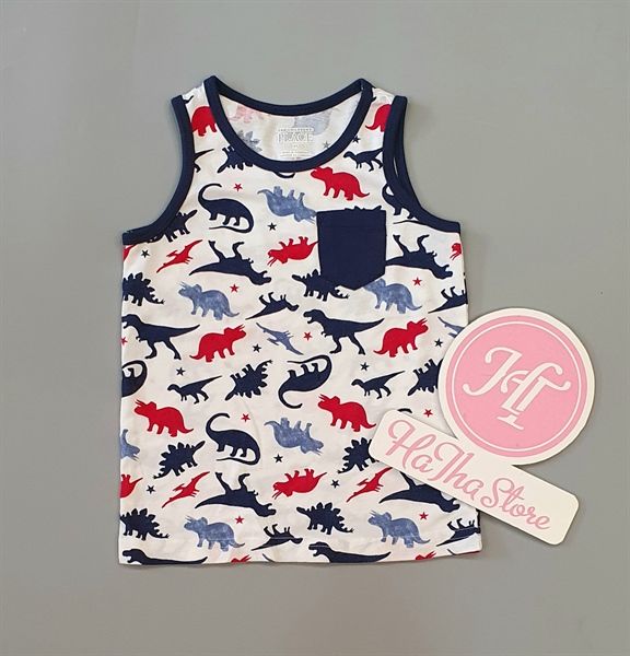  Áo thun ba lỗ Place trắng khủng long túi bé trai 