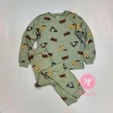  Bộ dài P3kkle xanh rêu xe xúc bé trai 