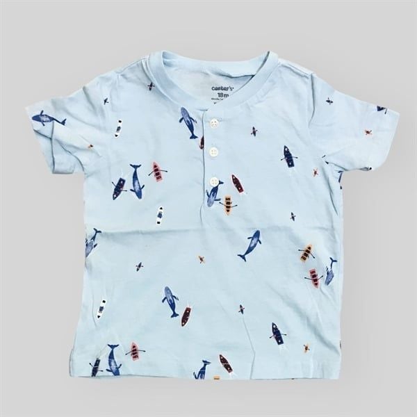  Áo thun C4RTER xanh cá thuyền bé trai 