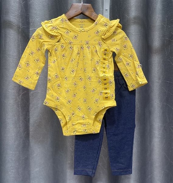  (6M) Set 2 bodysuit và quần C4RTER vàng hoa bé gái 