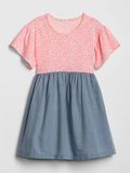  Đầm thun hồng phối xanh jean bé gái 