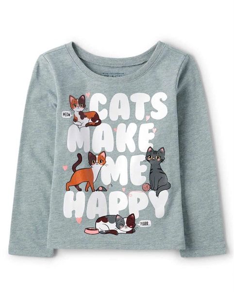  Áo tay dài PL4CE xám cats bé gái 