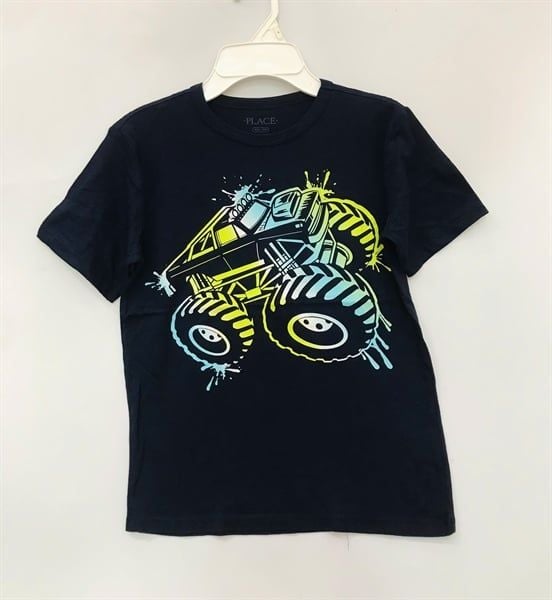  Áo thun PL4CE đen xe tải bé trai 