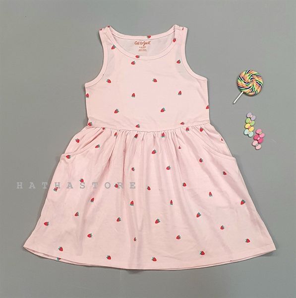  Đầm thun C&J hồng dâu bé gái 
