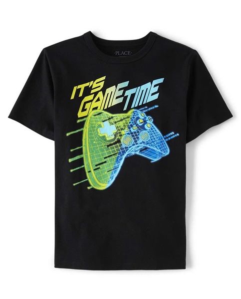  Áo thun PL4CE đen its game time bé trai 
