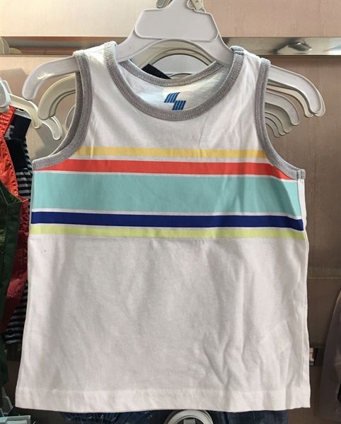  Áo thun ba lỗ Place trắng sọc màu bé trai 