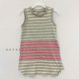  Đầm thun xám sọc hồng bé gái 