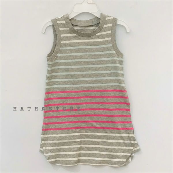  Đầm thun xám sọc hồng bé gái 