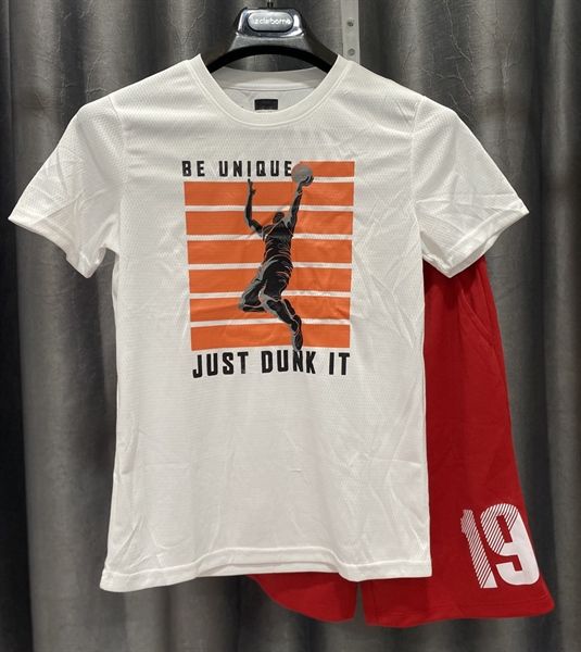  (12/13y) Bộ ngắn thể thao áo trắng quần đỏ bé trai 