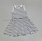  Đầm thun ba lỗ C4RTER trắng sọc đen bé gái 