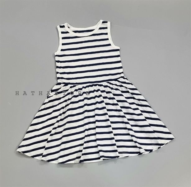  Đầm thun ba lỗ C4RTER trắng sọc đen bé gái 