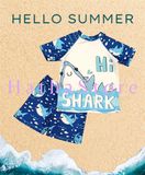  Bộ bơi tay ngắn xanh shark bé trai 