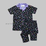  Đồ bộ ngắn xanh đen họa tiết bé gái 