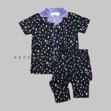  Đồ bộ ngắn xanh đen họa tiết bé gái 