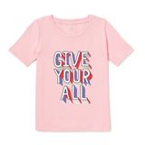  Áo thun JB hồng Give your all bé gái 