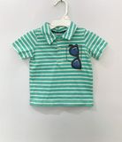  Áo thun polo Carter xanh lá sọc mắt kính bé trai 