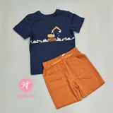  Bộ ngắn P3kkle xanh đen xe cẩu bé trai 
