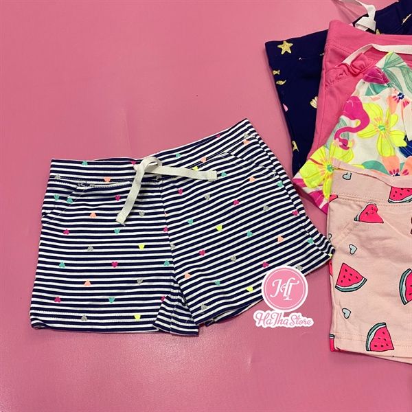  Quần short thun Carter sọc trái tim bé gái 