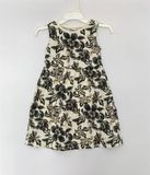  Đầm thun 0LDN4VY sát nách hoa đen bé gái 