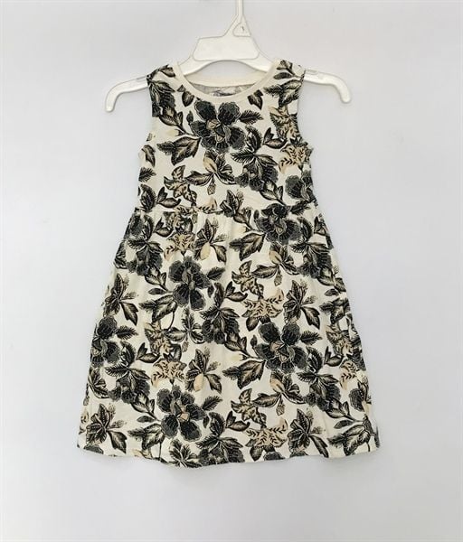  Đầm thun 0LDN4VY sát nách hoa đen bé gái 