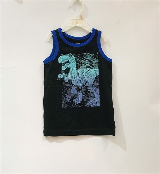  Áo thun ba lỗ Place đen khủng long viền xanh bé trai 