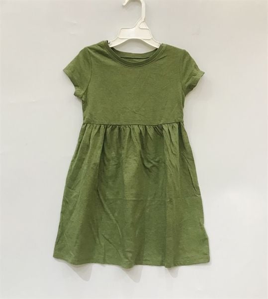  Đầm thun 0LDN4VY xanh rêu bé gái 